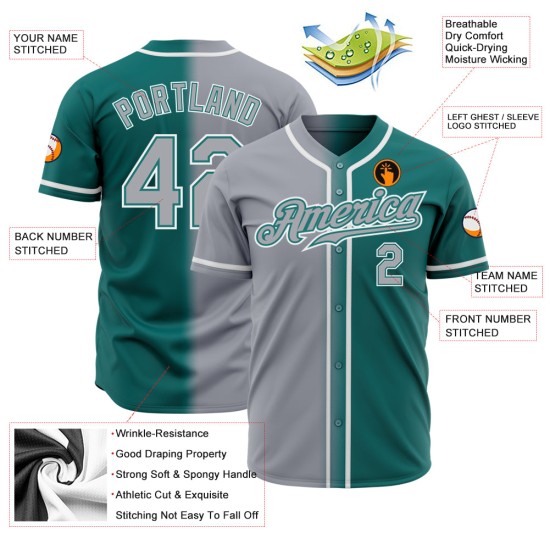 Gradient Teal Custom Fashion Grau-Weiß Authentic Baseball Jersey Gradient Teal Custom Fashion Grau-Weiß Authentic Baseball Jersey