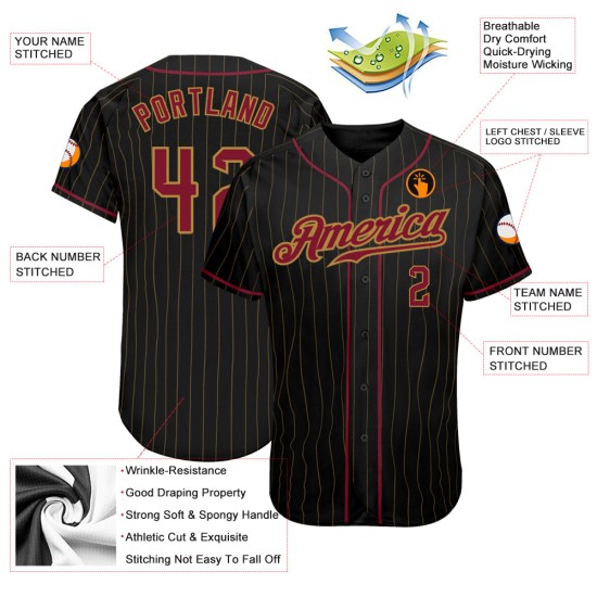 Nadelstreifen Crimson-Old Gold Jersey Custom Gold Schwarz Baseball Authentic Old Nadelstreifen Crimson-Old Gold Jersey Custom Gold Schwarz Baseball Authentic Old