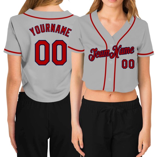 Rot-Marineblau Grau Jersey Custom Cropped Baseball Damen V-Ausschnitt Rot-Marineblau Grau Jersey Custom Cropped Baseball Damen V-Ausschnitt