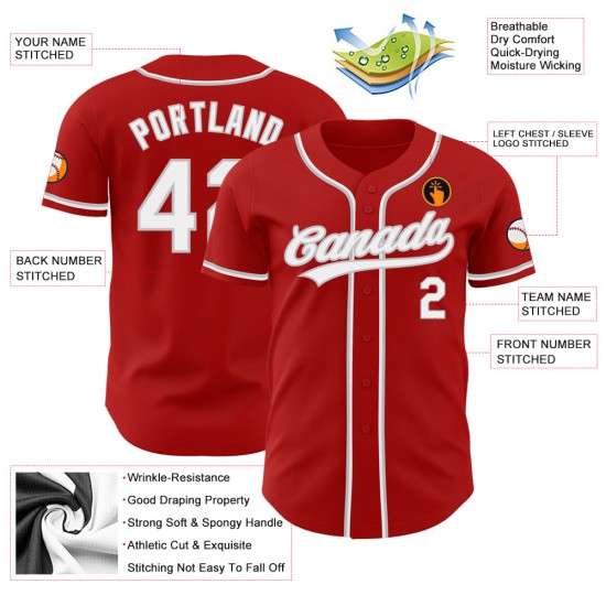 Jersey Baseball Weiß-Grau Custom Rot Authentic Jersey Baseball Weiß-Grau Custom Rot Authentic