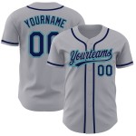 Graues Baseball-Trikot, benutzerdefiniertes Marineblau-Blaugrün, authentisch Graues Baseball-Trikot, benutzerdefiniertes Marineblau-Blaugrün, authentisch