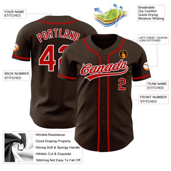 Baseball Authentic Custom Rot-Weiß Trikot Braun Baseball Authentic Custom Rot-Weiß Trikot Braun