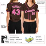 Rosa-Weiß V-Ausschnitt Damen Cropped Jersey Custom Baseball Braun Rosa-Weiß V-Ausschnitt Damen Cropped Jersey Custom Baseball Braun