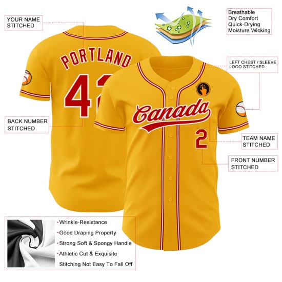 Jersey Baseball Authentic Custom Rot-Weiß Gold Jersey Baseball Authentic Custom Rot-Weiß Gold