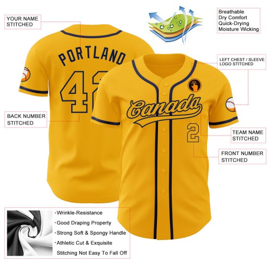 Baseball Custom Gold-Navy Jersey Gold Authentic Baseball Custom Gold-Navy Jersey Gold Authentic