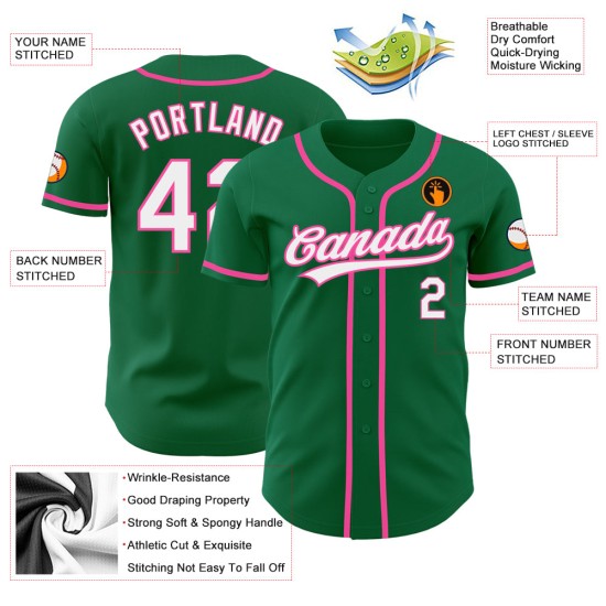 Baseball Custom Authentic Trikot Kelly Weiß-Rosa Grün Baseball Custom Authentic Trikot Kelly Weiß-Rosa Grün