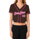 Rosa-Weiß V-Ausschnitt Damen Cropped Jersey Custom Baseball Braun Rosa-Weiß V-Ausschnitt Damen Cropped Jersey Custom Baseball Braun