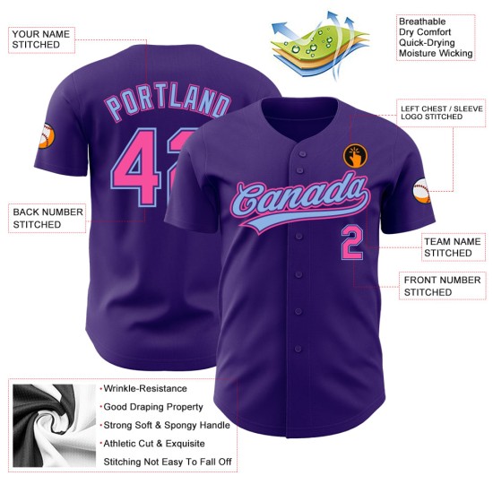 Authentisches rosa-hellblaues, individuelles lila Baseball-Trikot Authentisches rosa-hellblaues, individuelles lila Baseball-Trikot