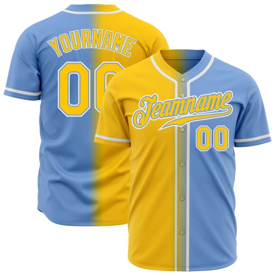 Baseball Gelb-Weiß Custom Jersey Licht Authentische Mode Blau Gradienten Baseball Gelb-Weiß Custom Jersey Licht Authentische Mode Blau Gradienten