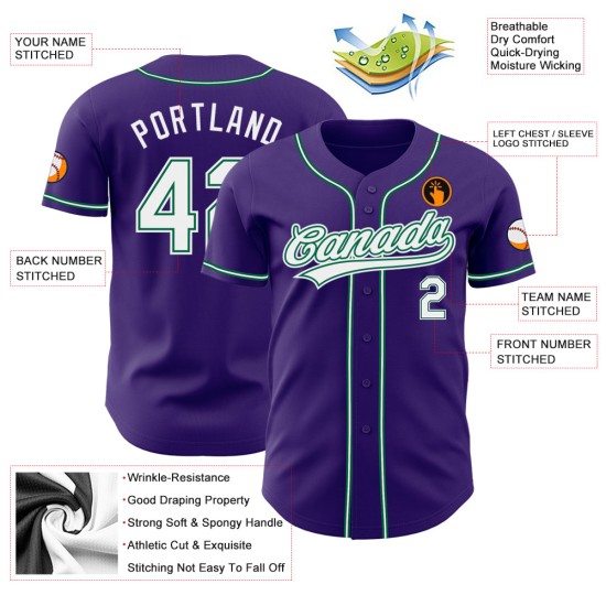 Lila Jersey Authentic Baseball Custom Grün Weiß-Kelly Lila Jersey Authentic Baseball Custom Grün Weiß-Kelly