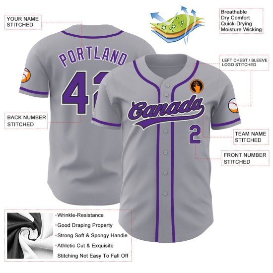 Baseball Lila-Schwarz Custom Authentic Jersey Grau Baseball Lila-Schwarz Custom Authentic Jersey Grau
