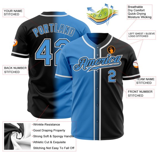 Jersey Custom Gradient Fashion Baseball Schwarz Pulver Authentische Blau-Weiß Jersey Custom Gradient Fashion Baseball Schwarz Pulver Authentische Blau-Weiß