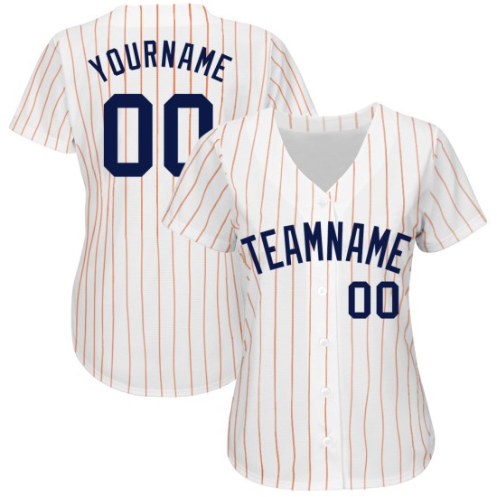 Orange Baseball Custom Authentic Jersey Marineblau Nadelstreifen Weiß Orange Baseball Custom Authentic Jersey Marineblau Nadelstreifen Weiß