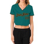 Gold Baseball Damen Aqua Custom V-Ausschnitt Jersey Schwarz-Old Cropped Gold Baseball Damen Aqua Custom V-Ausschnitt Jersey Schwarz-Old Cropped