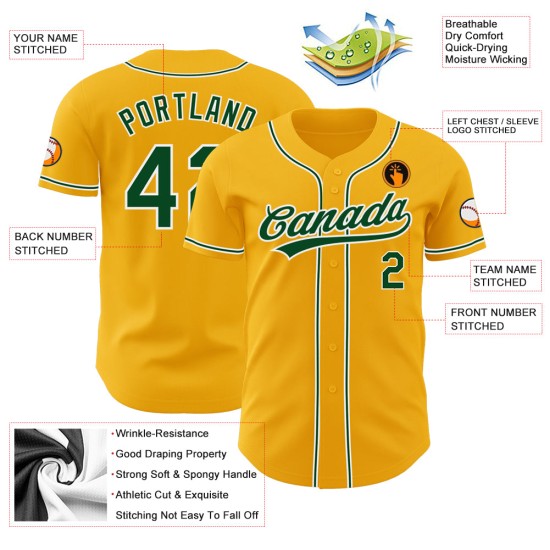 Authentisches Baseball Custom Jersey Grün-Weiß Gold Authentisches Baseball Custom Jersey Grün-Weiß Gold