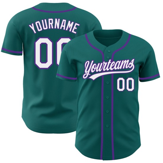 Jersey Custom Baseball Teal Weiß-Lila Authentic Jersey Custom Baseball Teal Weiß-Lila Authentic