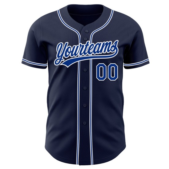 Marineblaues, königsblaues und weißes authentisches Custom-Baseballtrikot Marineblaues, königsblaues und weißes authentisches Custom-Baseballtrikot