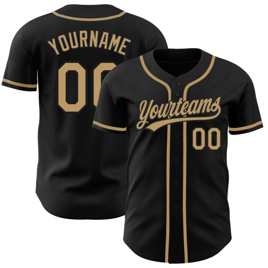 Schwarzes altes authentisches benutzerdefiniertes Baseball-Trikot in Gold Schwarzes altes authentisches benutzerdefiniertes Baseball-Trikot in Gold