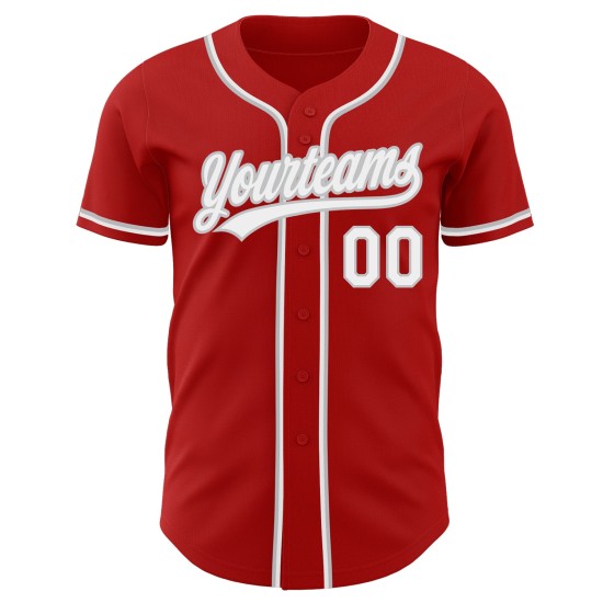Jersey Baseball Weiß-Grau Custom Rot Authentic Jersey Baseball Weiß-Grau Custom Rot Authentic