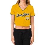 Custom Gold Baseball Cropped Damen V-Ausschnitt Trikot Schwarz-Weiß Custom Gold Baseball Cropped Damen V-Ausschnitt Trikot Schwarz-Weiß