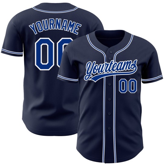 Marineblaues, königsblaues und weißes authentisches Custom-Baseballtrikot Marineblaues, königsblaues und weißes authentisches Custom-Baseballtrikot