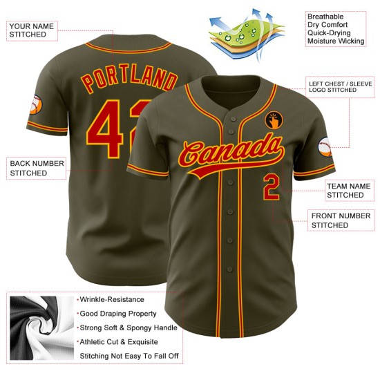 Salute Red-Gold Authentic Olive zum Custom Jersey Service Baseball Salute Red-Gold Authentic Olive zum Custom Jersey Service Baseball