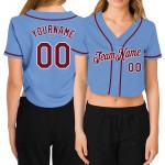 Damen V-Ausschnitt Jersey Cropped Custom Baseball Purpur-Weiß Hellblau Damen V-Ausschnitt Jersey Cropped Custom Baseball Purpur-Weiß Hellblau