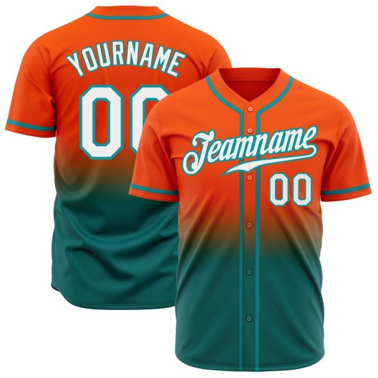 Custom Baseball Weiß-Blaugrün Authentic Jersey Orange Fade Fashion Custom Baseball Weiß-Blaugrün Authentic Jersey Orange Fade Fashion