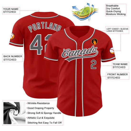 Baseball Trikot Red Authentic Steel Custom Grau-Weiß Baseball Trikot Red Authentic Steel Custom Grau-Weiß