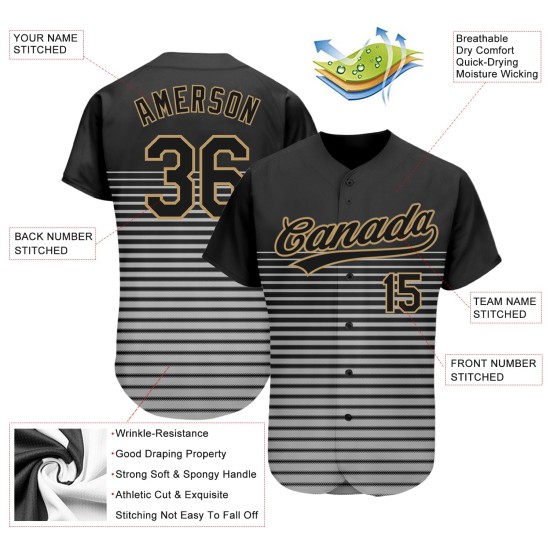 Jersey Authentic Schwarz Gold-Grau Design 3D Altes Muster Schwarz Custom Baseball Jersey Authentic Schwarz Gold-Grau Design 3D Altes Muster Schwarz Custom Baseball