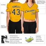 Custom Gold Baseball Cropped Damen V-Ausschnitt Trikot Schwarz-Weiß Custom Gold Baseball Cropped Damen V-Ausschnitt Trikot Schwarz-Weiß