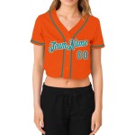 Orange Aqua-Weiß Jersey Cropped V-Ausschnitt Baseball Custom Damen Orange Aqua-Weiß Jersey Cropped V-Ausschnitt Baseball Custom Damen