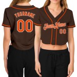 Custom Brown Damen Cropped Jersey V-Ausschnitt Baseball Orange-Weiß Custom Brown Damen Cropped Jersey V-Ausschnitt Baseball Orange-Weiß