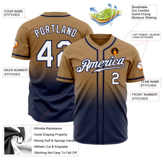 Weiß-Marineblau Old Jersey Baseball Custom Authentic Fashion Gold Fade Weiß-Marineblau Old Jersey Baseball Custom Authentic Fashion Gold Fade
