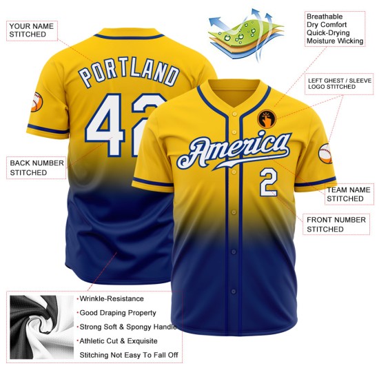 Fashion Yellow Custom Baseball Fade Authentic Jersey Weiß-Royal Fashion Yellow Custom Baseball Fade Authentic Jersey Weiß-Royal