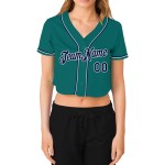 Jersey Baseball Damen V-Ausschnitt Marineblau-Weiß Aqua Custom Cropped Jersey Baseball Damen V-Ausschnitt Marineblau-Weiß Aqua Custom Cropped