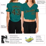 Gold Baseball Damen Aqua Custom V-Ausschnitt Jersey Schwarz-Old Cropped Gold Baseball Damen Aqua Custom V-Ausschnitt Jersey Schwarz-Old Cropped