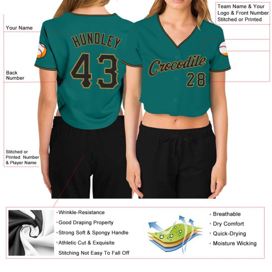 Gold Baseball Damen Aqua Custom V-Ausschnitt Jersey Schwarz-Old Cropped Gold Baseball Damen Aqua Custom V-Ausschnitt Jersey Schwarz-Old Cropped