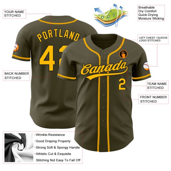 Custom Salute Gold-Schwarz Authentic Olive To Jersey Service Baseball Custom Salute Gold-Schwarz Authentic Olive To Jersey Service Baseball