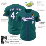 Jersey Custom Baseball Teal Weiß-Lila Authentic Jersey Custom Baseball Teal Weiß-Lila Authentic
