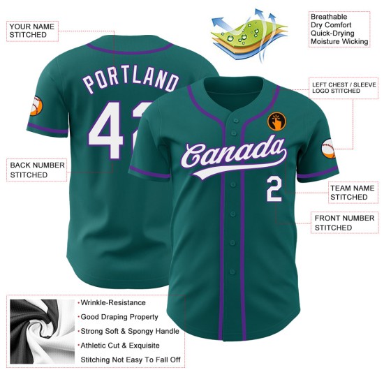 Jersey Custom Baseball Teal Weiß-Lila Authentic Jersey Custom Baseball Teal Weiß-Lila Authentic