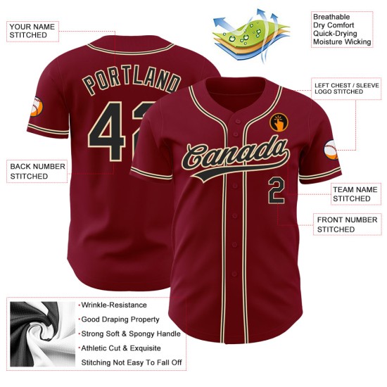 Crimson Custom Jersey Authentic Schwarz-City Cream Baseball Crimson Custom Jersey Authentic Schwarz-City Cream Baseball