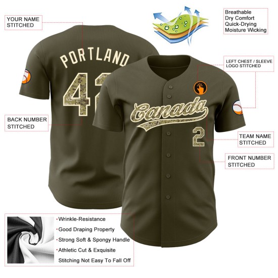 Custom Baseball Salute Authentic Camo-Creme bis Olivgrün Trikot-Service Custom Baseball Salute Authentic Camo-Creme bis Olivgrün Trikot-Service