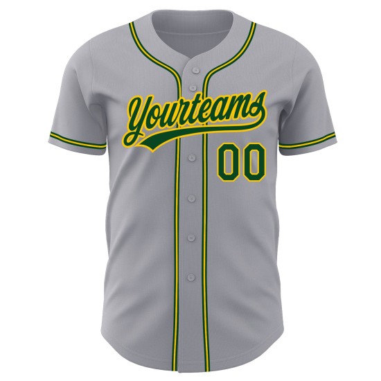 Graues authentisches benutzerdefiniertes Baseball-Trikot Grün-Gold Graues authentisches benutzerdefiniertes Baseball-Trikot Grün-Gold