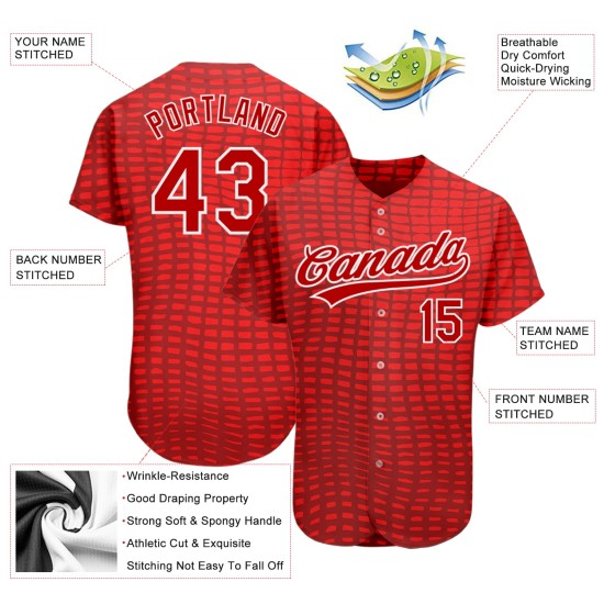 Rot-Weiß Muster Rot Design 3D Authentic Baseball Jersey Custom Rot-Weiß Muster Rot Design 3D Authentic Baseball Jersey Custom