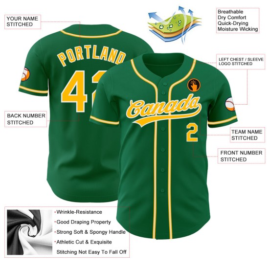 Gold-Weiß Baseball Trikot Kelly Custom Green Authentic Gold-Weiß Baseball Trikot Kelly Custom Green Authentic