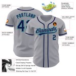 Graues Baseball-Trikot, benutzerdefiniertes Marineblau-Blaugrün, authentisch Graues Baseball-Trikot, benutzerdefiniertes Marineblau-Blaugrün, authentisch