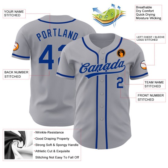 Graues authentisches benutzerdefiniertes Royal-Baseballtrikot Graues authentisches benutzerdefiniertes Royal-Baseballtrikot