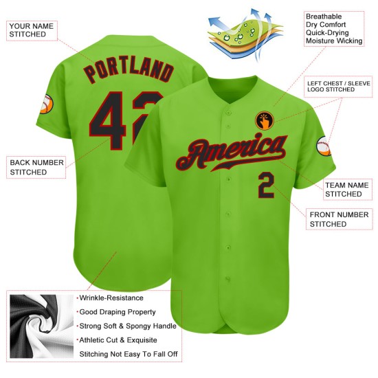 Neon Baseball Custom Authentic Green Trikot Schwarz-Rot Neon Baseball Custom Authentic Green Trikot Schwarz-Rot