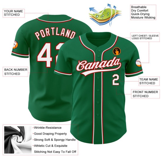 Jersey Baseball Kelly Grün Weiß-Rot Custom Authentic Jersey Baseball Kelly Grün Weiß-Rot Custom Authentic